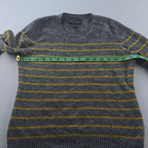 Fenn Wright Mason 2 Ply Cashmere Sweater Gray Yellow Stripe Crew Neck Medium - Picture 7 of 7